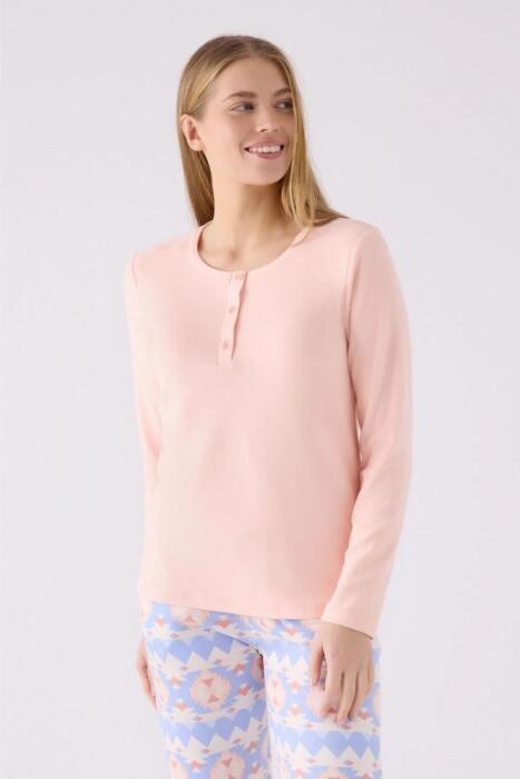 Arnetta 3098-X Kadın Uzun Kollu Pijama Takımı Somon - 2