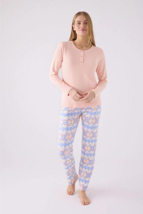 Arnetta 3098-X Kadın Uzun Kollu Pijama Takımı Somon - 3