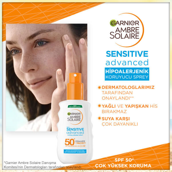 Garnier Ambre Solaire Sensitive Advanced Hipoalerjenik Güneş Koruyucu Sprey SPF50+ 150 Ml - 3