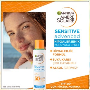 Garnier Ambre Solaire Sensitive Advanced Hipoalerjenik SPF50+ Güneş Koruyucu Sprey 150 Ml - 4