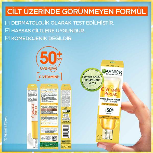 Garnier C Vitamini Parlak Günlük UV Korumalı Güneş Yüz Kremi Görünmez Doku SPF50+ 40 Ml - 9
