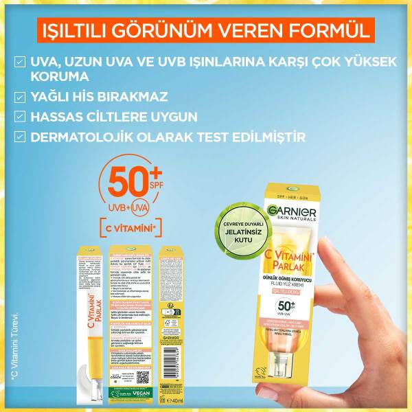 Garnier C Vitamini Parlak Günlük UV Korumalı Güneş Yüz Kremi Işıltılı Doku SPF50+ 40 Ml - 9