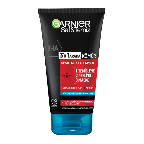 Garnier Saf & Temiz Siyah Nokta Karşıtı Kömürlü 3in1 Peeling Maske 150 Ml - 1