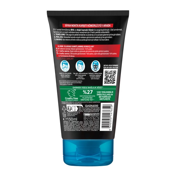 Garnier Saf & Temiz Siyah Nokta Karşıtı Kömürlü 3in1 Peeling Maske 150 Ml - 2