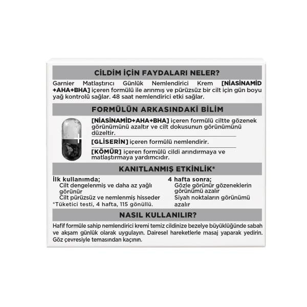 Garnier Saf ve Temiz Kömür Matlaştırıcı Günlük Nemlendirici Krem 50 Ml - 4