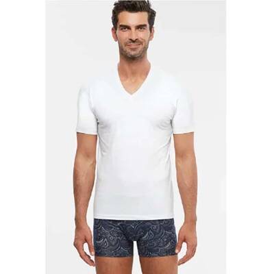 Kom Antonio V Yaka T Shirt Beyaz - 1