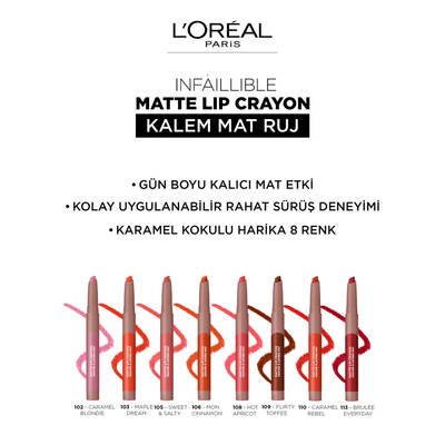 L'Oréal Paris Infaillible Matte Lip Crayon Ruj 110 Caramel Rebel - 11