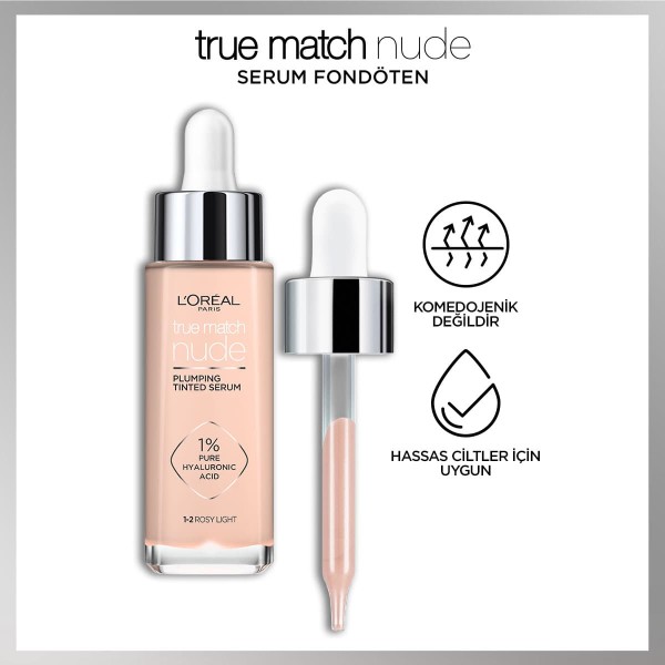 L'Oréal Paris True Match Nude Fondöten Serum 1-2 Rosy Light - 6