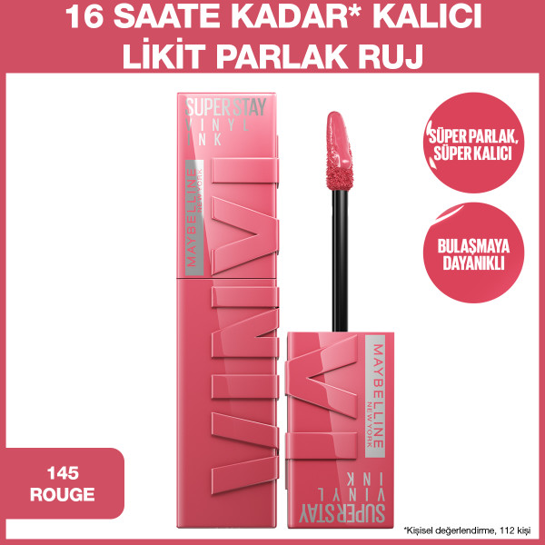 Maybelline New York Super Stay Vinyl Ink Uzun Süre Kalıcı Likit Parlak Ruj 145 Rogue - 2