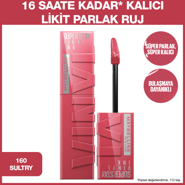 Maybelline New York Super Stay Vinyl Ink Uzun Süre Kalıcı Likit Parlak Ruj 160 Sultry - 2