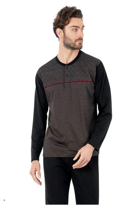 Pierre Cardin 6056 Erkek Jakarlı Pijama Takımı Siyah - 1