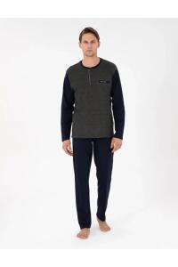 Pierre Cardin 6058 Erkek Jakarlı Pijama Takımı Koyu Saks - 