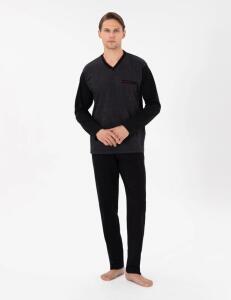 Pierre Cardin 6058 Erkek Jakarlı Pijama Takımı Siyah - Pierre Cardin