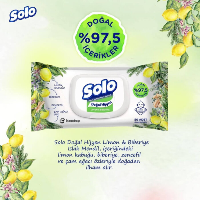 Solo Islak Havlu Doğal Hijyen Biberiye&Limon 3X50 - 2